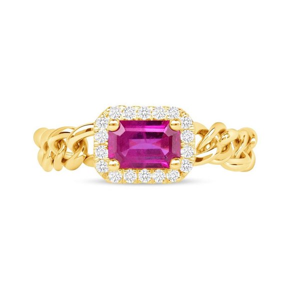 0.60 CT Ruby & 0.11 CT Diamonds in 14K Yellow Gold Band Ring